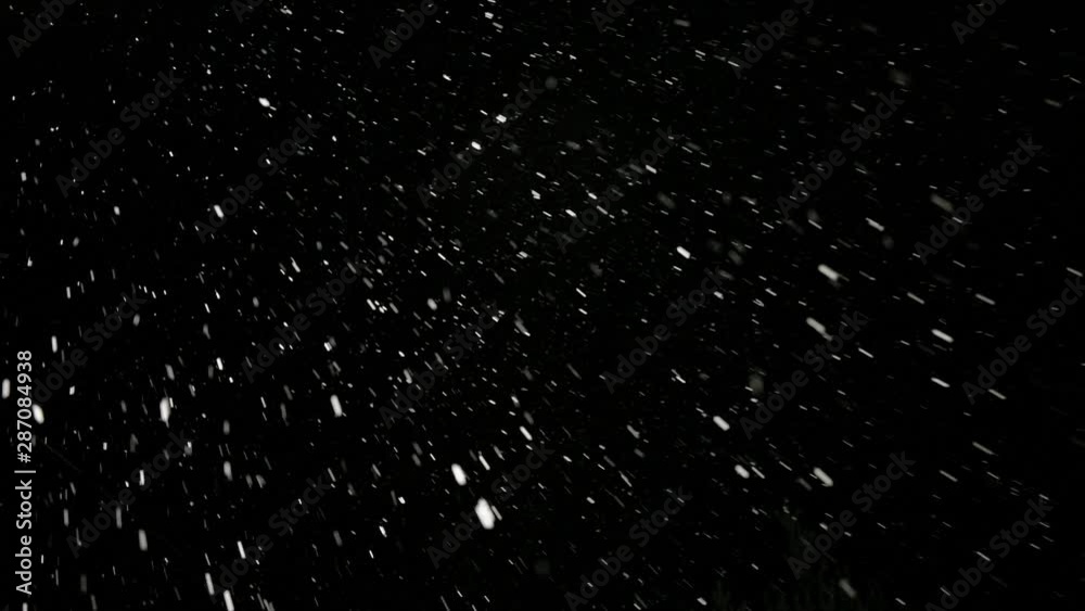 Falling snow in the dark, heavy wind and snowing, slow motion