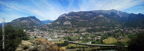Panoramic view in the Aosta valley from Ussel Castle 