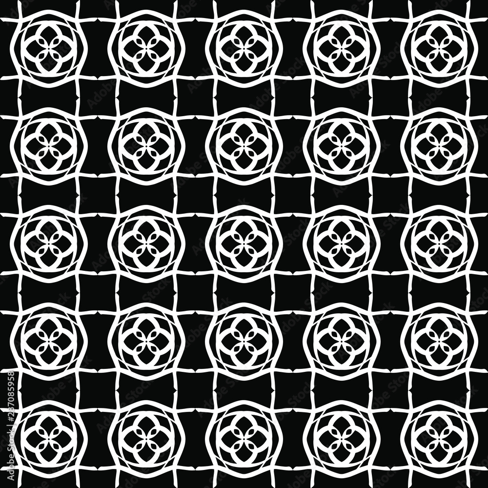 Seamless oriental pattern with Arabic ornaments. White lines on a black background. Seamless oriental pattern with Arabic ornaments. White lines on a black background.
