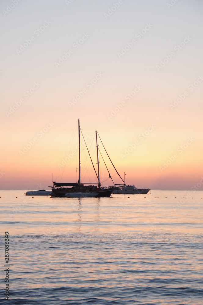 yacht in the Mediterranean at sunrise