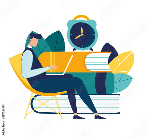 vector color illustration, distance learning, online courses and business, education, online books and textbooks, exam preparation, home schooling