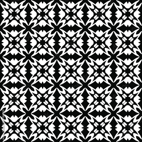 Seamless oriental pattern with Arabic ornaments. White lines on a black background.