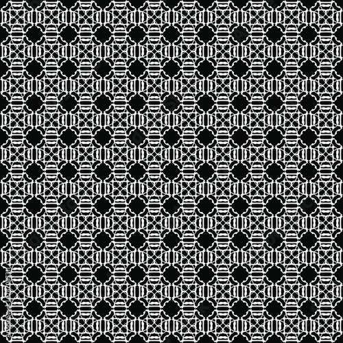 Seamless oriental pattern with Arabic ornaments.  White lines on a black background.