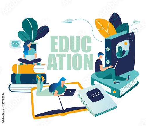 vector graphic elements. Stylish frame for the text on the topic of education. training young people to gain knowledge from books and the Internet. design composition onlain students