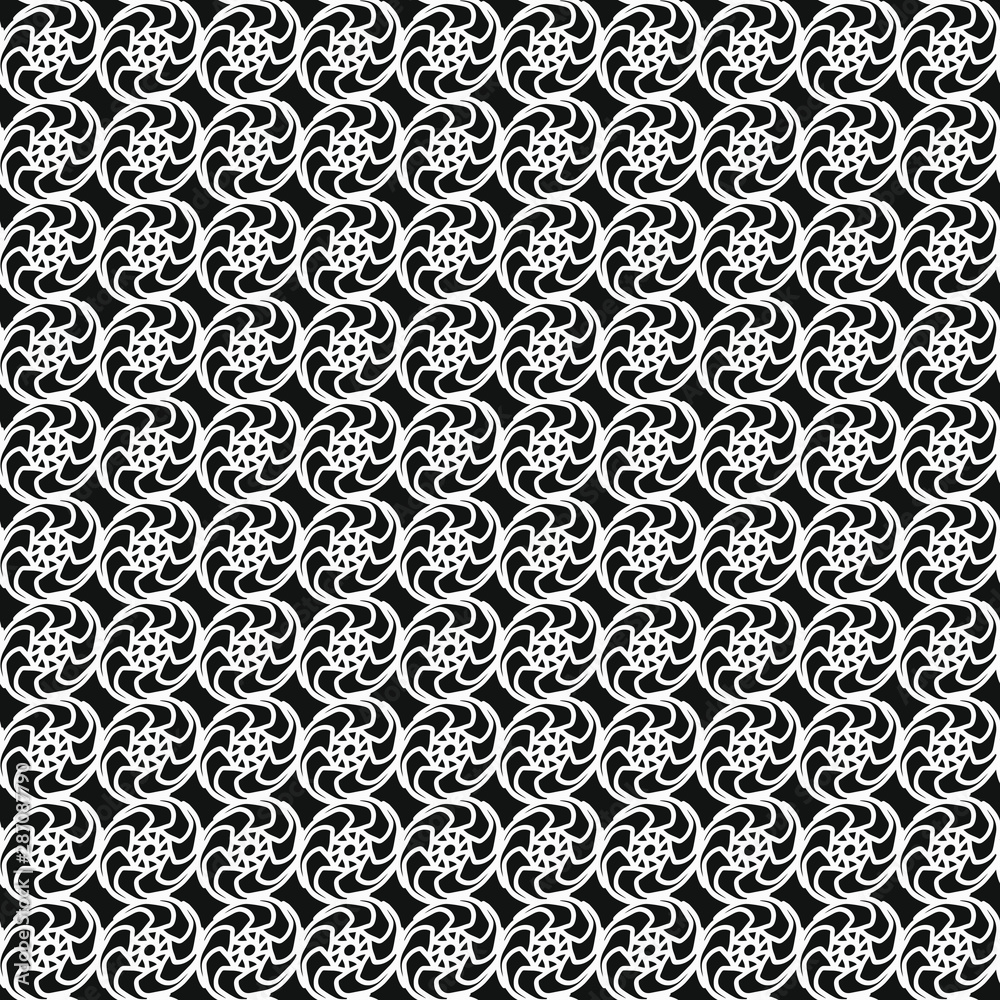 Seamless oriental pattern with Arabic ornaments. White lines on a black background. Seamless oriental pattern with Arabic ornaments. White lines on a black background.