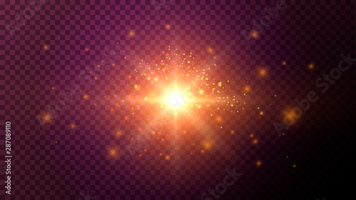 Gold Glowing Shine on Dark Background with Transparency