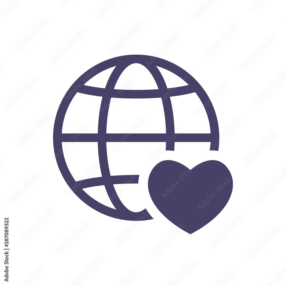 globe vector icon in trendy flat design, heart symbol , love icon globe vector icon in trendy flat design, heart symbol , love icon
