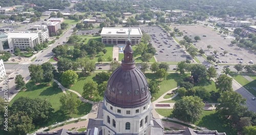Reverse Drone Shot Reveals Kansas State Capital Building and Topeka