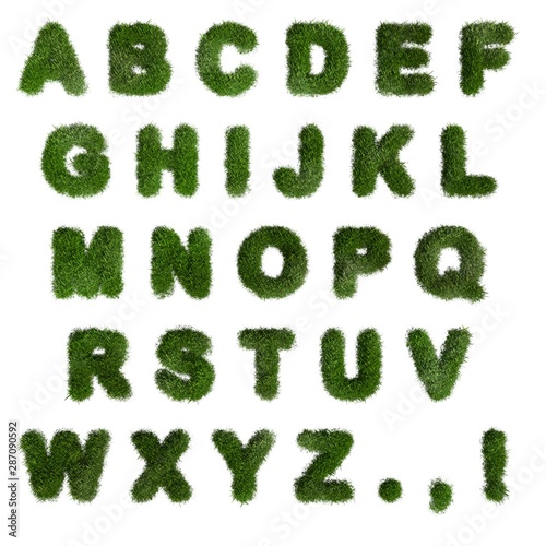 Green Grass Alphabet. English letters. Font