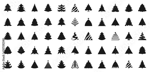 Christmas Tree black flat glyph icons vector set