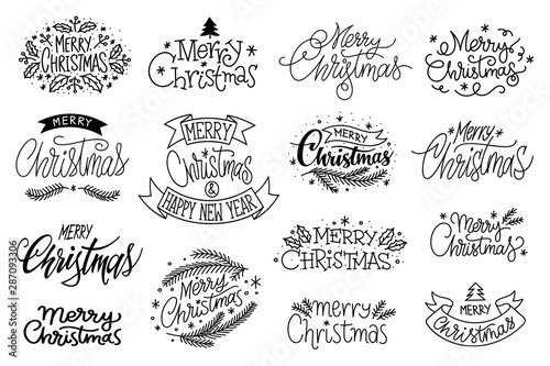 Merry christmas hand drawn lettering banner vector photo
