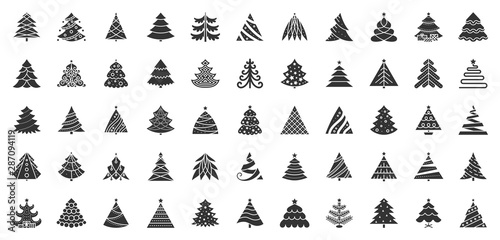 Christmas Tree black flat glyph icons vector set