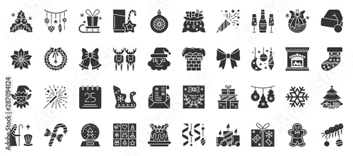 Christmas New Year xmas flat glyph icon vector set