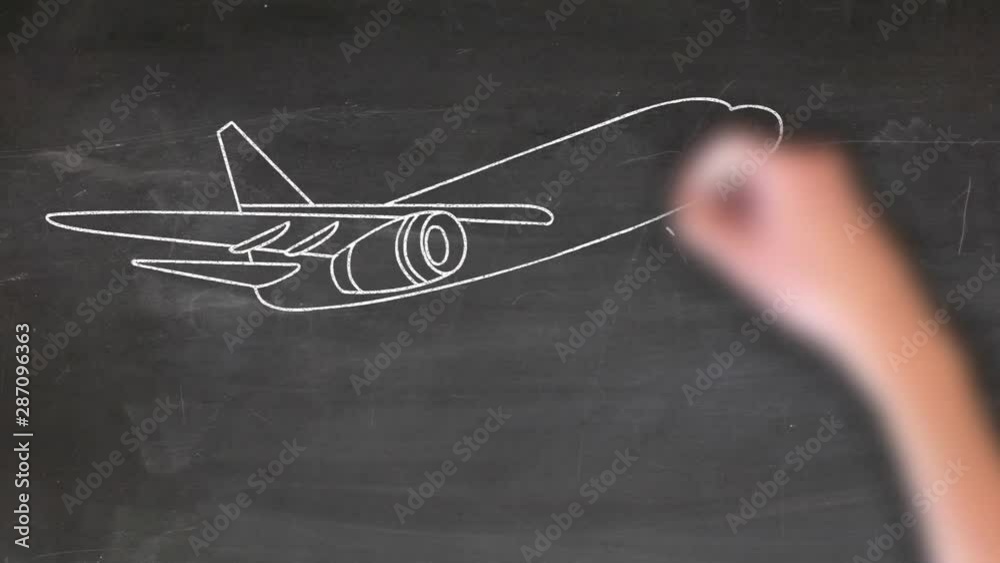 avion 3 nuages tableau noir