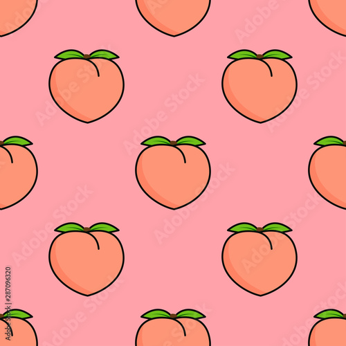 Seamless pattern with pink peaches and leaves