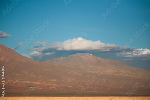 View of Atacama Desert with Mountains and Clouds