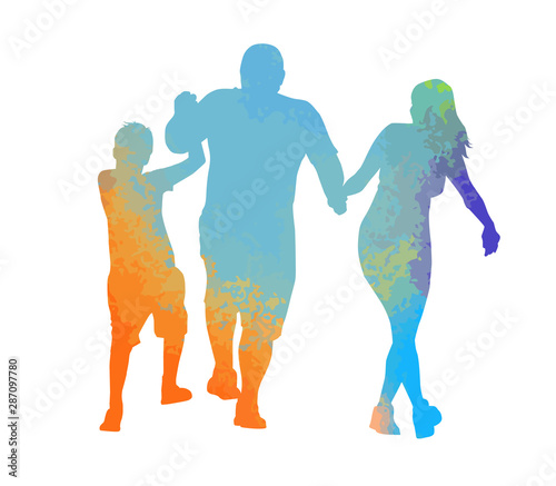 Multi-colored silhouette of a friendly family. Vector illustration