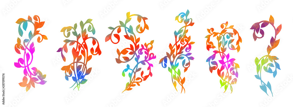 Set of rainbow twigs. Vector illustration