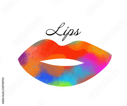 Rainbow colored lips, sexy woman's kiss with birthmark, flat style, vector illustration. Beauty logo. Element design lips