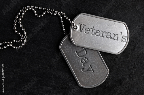 Old and worn military dog tags - Veteran's Day