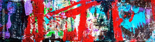 Fototapeta Abstract art & multicolor paint; as a fun & inspirational background texture, with grunge patterns - in a wide and long panorama / banner / design.