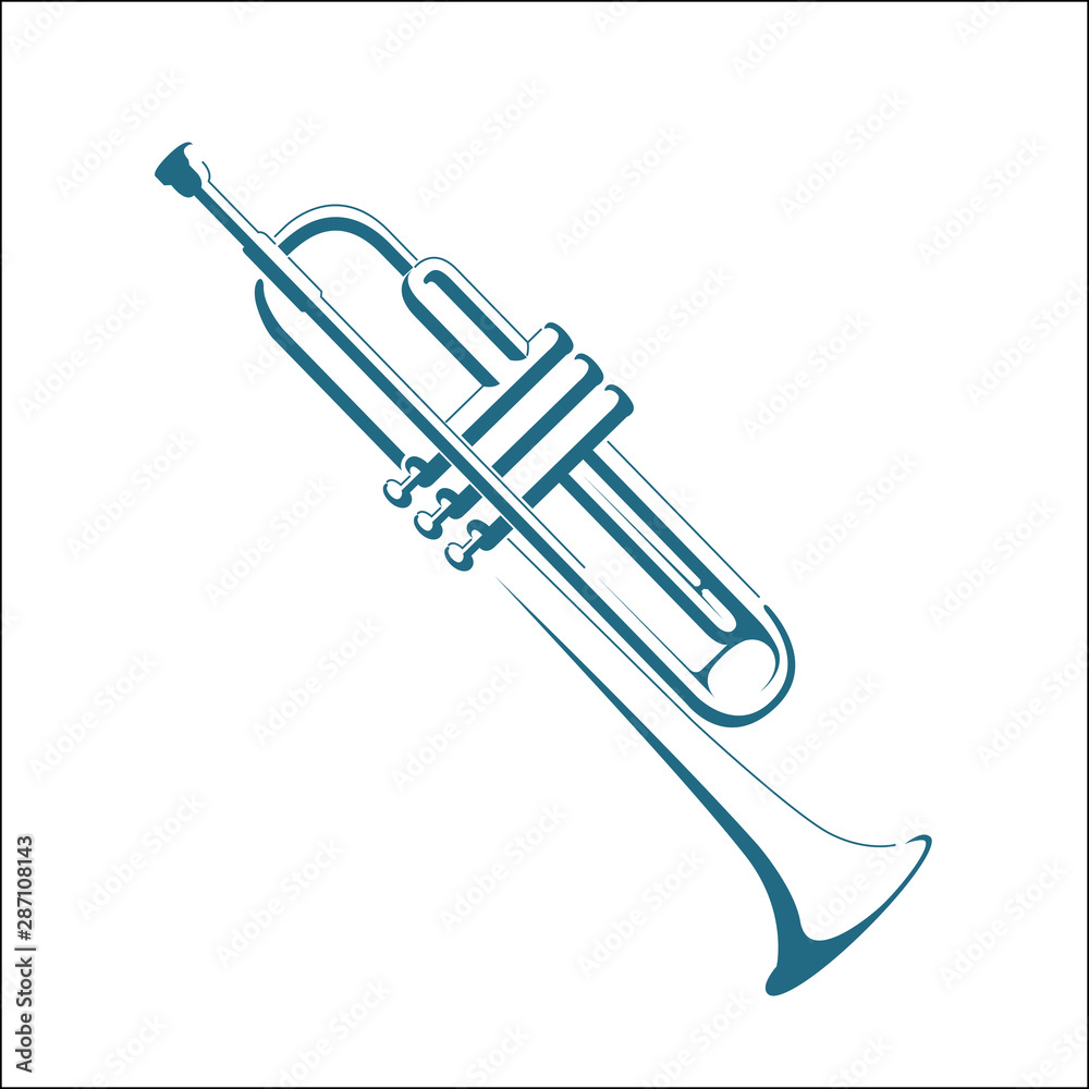 Vector drawn trumpet. Isolated on white background.