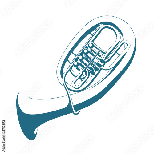 Vector drawn bass tuba. Isolated on white background.
