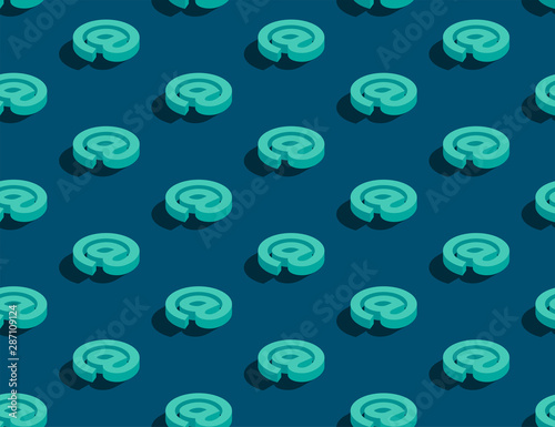 At sign 3D isometric seamless pattern, Social online Internet connection technology concept design illustration isolated on blue background with copy space, vector eps 10