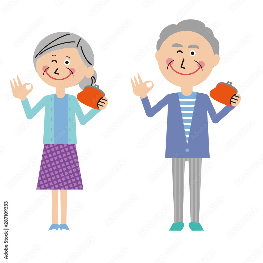 ポップなシニアの男女　財布