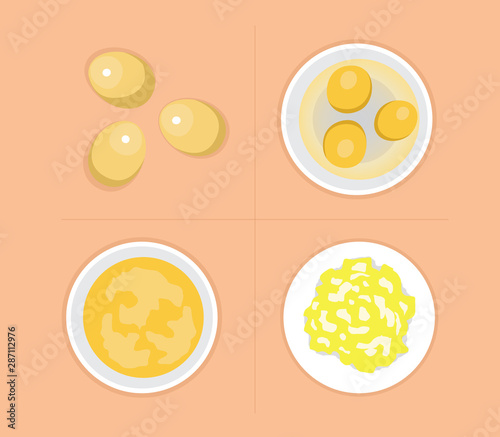 Egg Scramble Omelette Sequence Cooking Vector Illustration