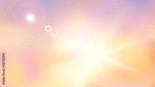 Heaven blur background abstract art. Blurred blue sky backdrop with light bokeh clouds. Vector illustration in colors of dawn