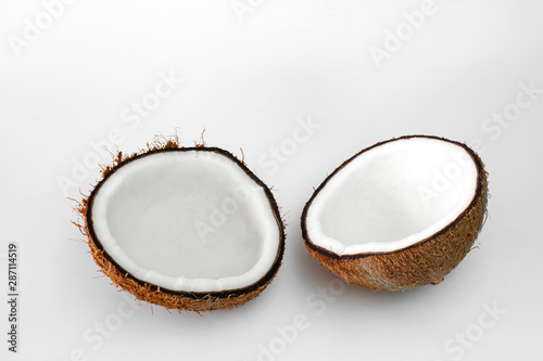 White cocoanut Half. coconut from nature on white background.