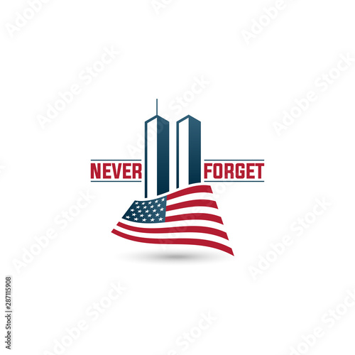 Patriot Day logo with Twin Towers on american flag,