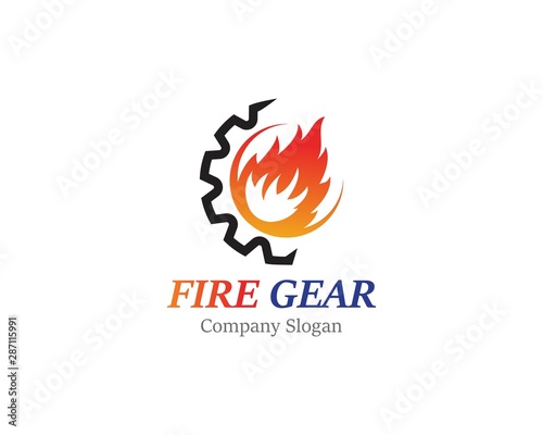 Gear with fire logo template design, emblem, concept design creative icon