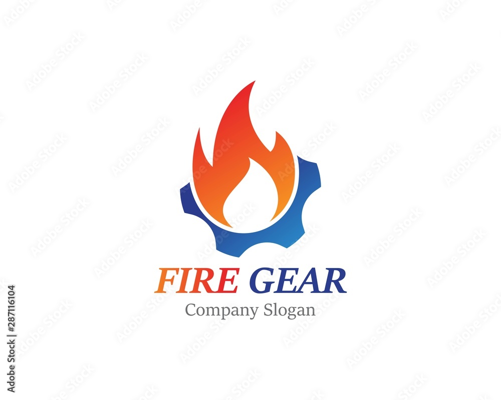 Gear with fire logo template design, emblem, concept design creative icon Gear with fire logo template design, emblem, concept design creative icon