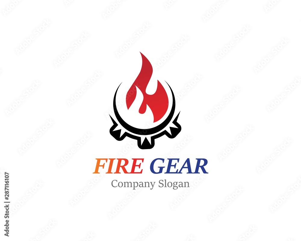 Gear with fire logo template design, emblem, concept design creative icon Gear with fire logo template design, emblem, concept design creative icon