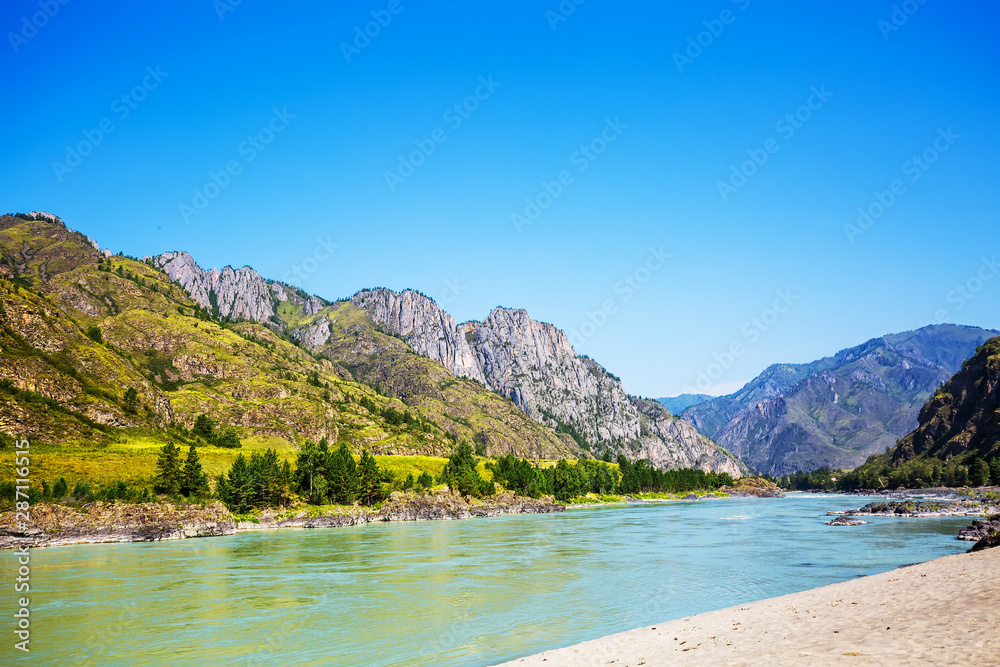 Landscape with mountains and river. Gorny Altai, Siberia, Russia