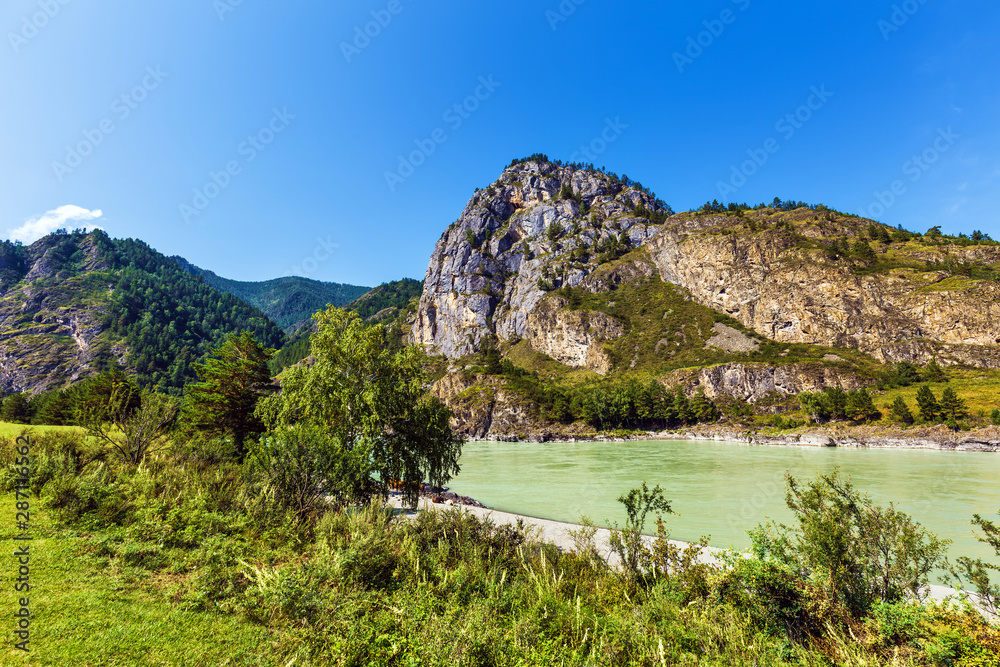 Landscape with mountains and river. Gorny Altai, Siberia, Russia Landscape with mountains and river. Gorny Altai, Siberia, Russia