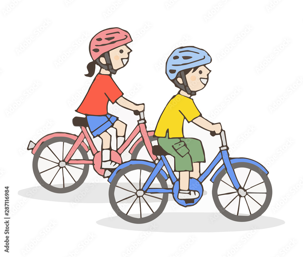 自転車に乗る子供2人 自転車に乗る子供2人