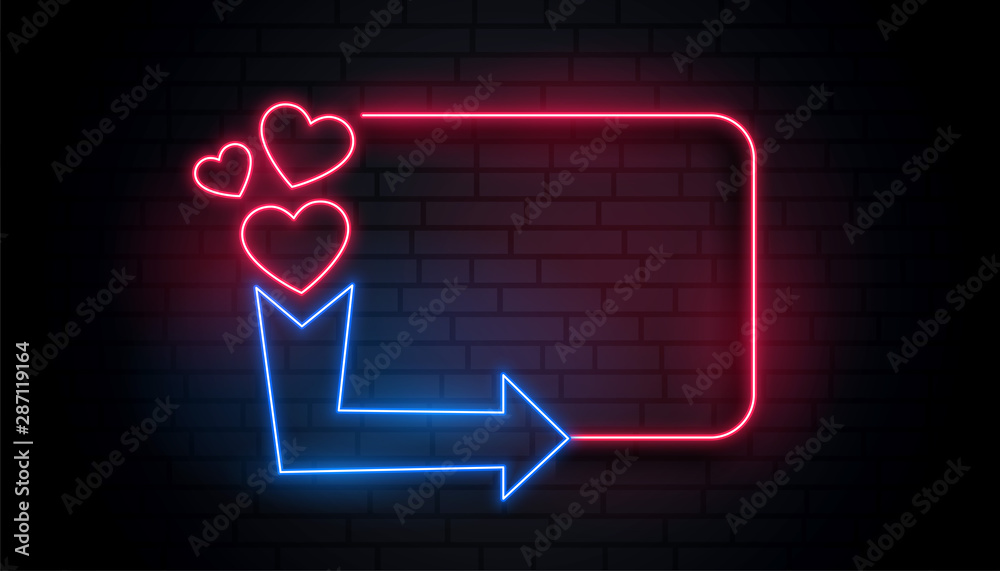 retro neon light heart frame with arrow and text space