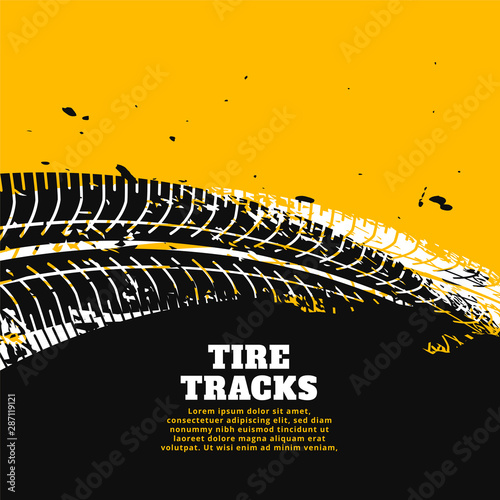 tire tracks print marks on yellow background design