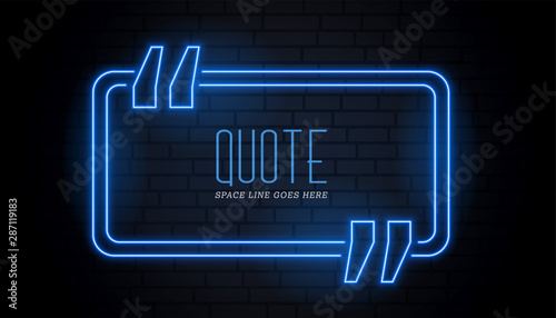 blue quotation frame in neon glowing style