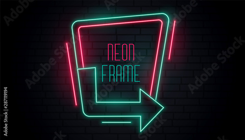 glowing neon arrow signage with text space
