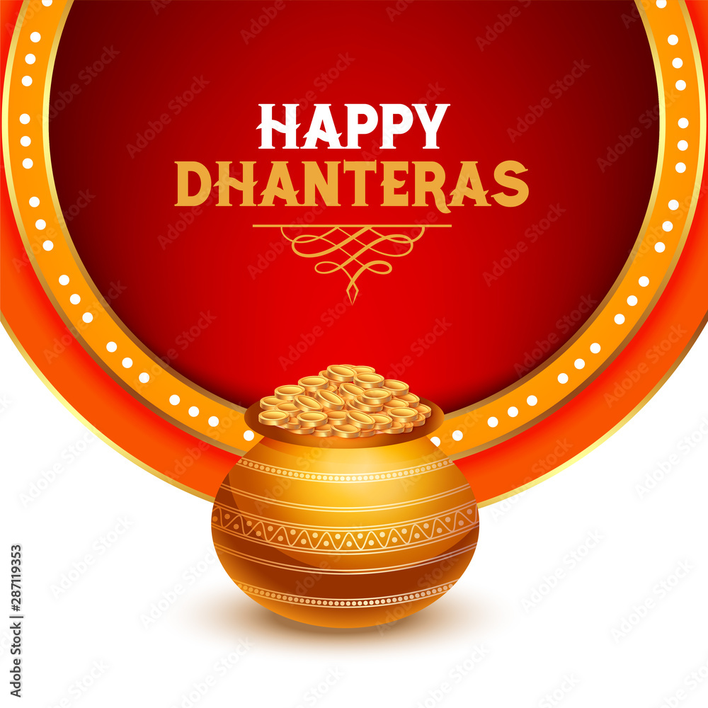 beautiful happy dhanteras greeting card design with gold coin ...