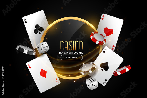 casino background with playing card chips and dice