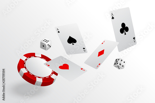 playing cards chips and dice flying casino background