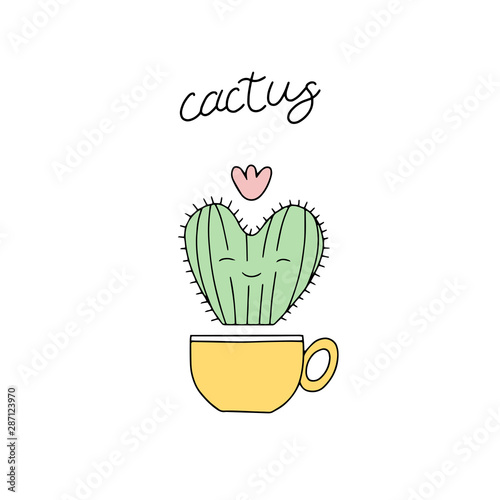 Cacti. Spring time. greeting card. Message. T - shirt design. Vector illustration. poster. concept - i love you. Cute cactuses. gardening.