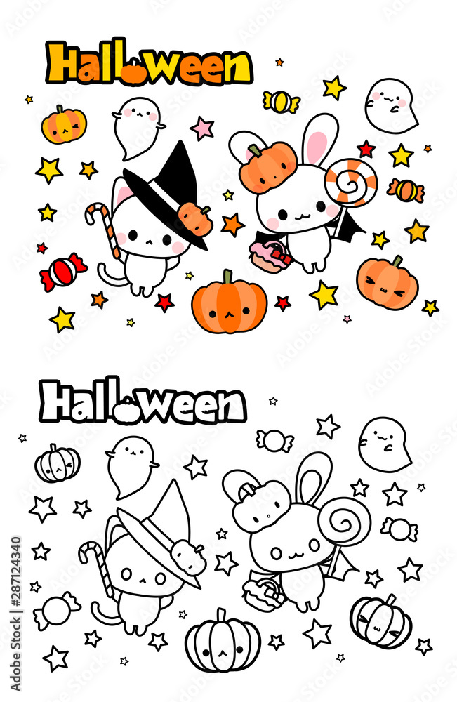 ハロウィン かわいい魔女のうさぎと猫 カラーと白黒 ぬりえ 素材 Stock ベクター Adobe Stock ハロウィン かわいい魔女のうさぎと猫 カラーと白黒 ぬりえ 素材 Stock ベクター Adobe Stock