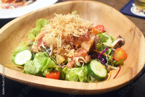 kaizen salad,sashimi salmon salad with vegetables delicious japanese food