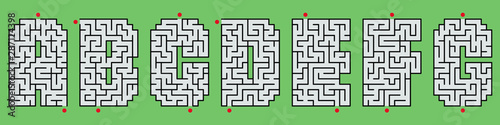 Set of letters A, B, C, D, E, F, G maze labyrinth, Vector illustrator